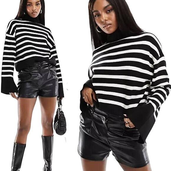 NWOT NA-KD High Neck Striped Jumper Sweater Black White Women's Size XXS/XS - Picture 1 of 7